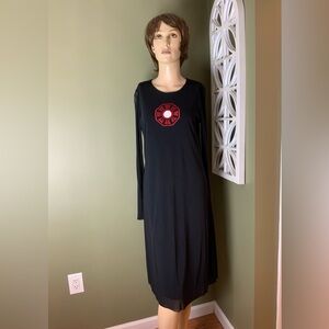 Vivienne Tam Black Long-Sleeve Maxi Dress with Red Graphic Mirror size 3